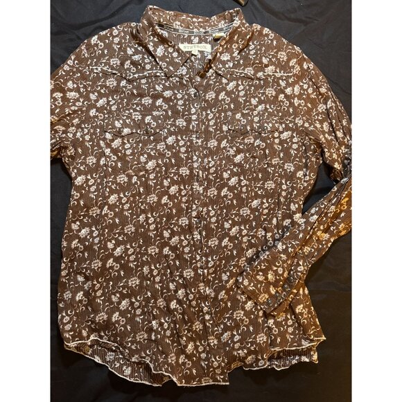 Stetson Womens Brown Floral Long Sleeve 1X Blouse 100% Cotton Snap Button Wester - Picture 1 of 9